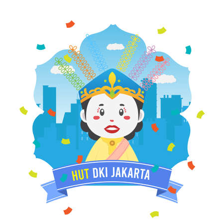 Birthday Jakarta Greeting Card With Traditional Puppet for your Project and Othersのイラスト素材
