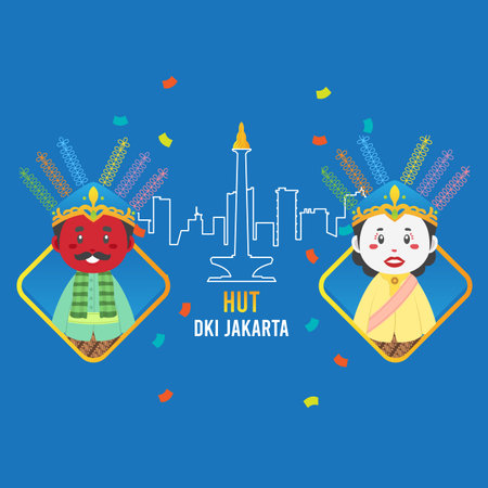 Birthday Jakarta Greeting Card With Traditional Puppet for your Project and Othersのイラスト素材