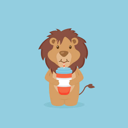Cute Lion Drink Coffee Cartoon for your Project and Othersのイラスト素材