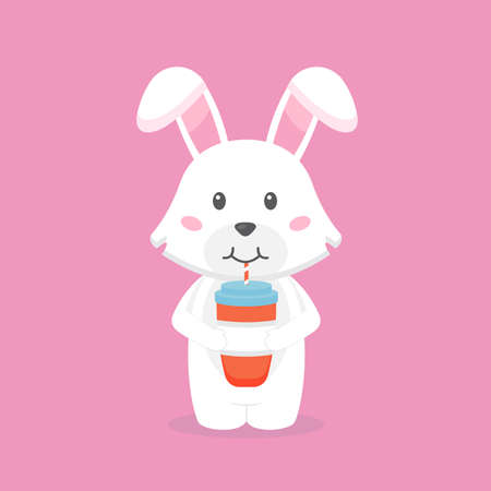 Cute Rabbit Drink Coffee Cartoon for your Project and Othersのイラスト素材