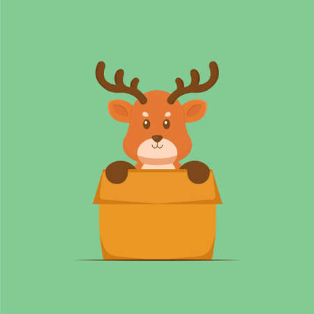 Cute Deer Playing Box Cartoon for your Project and Othersのイラスト素材