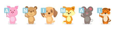 Cute Animals Character Holding Board for your Project and Othersのイラスト素材