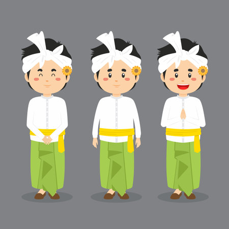 Bali Indonesian Character with Various Expression for your Project and Othersのイラスト素材