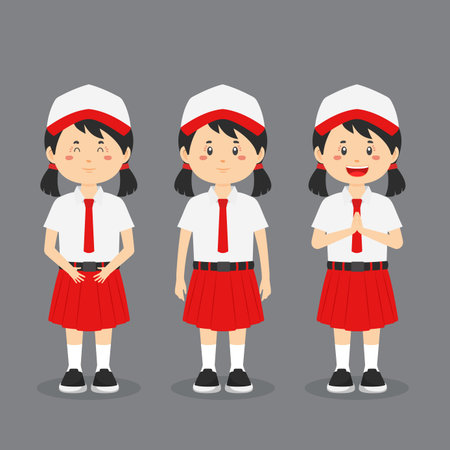 Indonesian Elementary School Character with Expression for your Project and Othersのイラスト素材