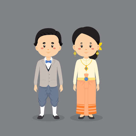 Couple Character Wearing Thailand Traditional Dress for your Project and Othersのイラスト素材