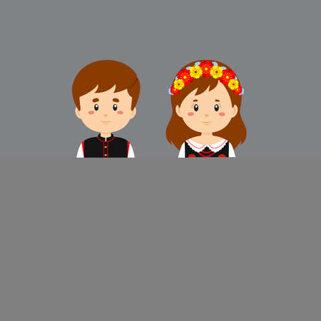 Couple Character Wearing Poland National Dress for your Project and Othersのイラスト素材