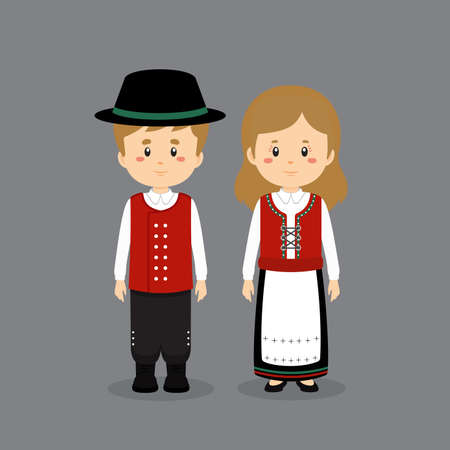 Couple Character Wearing Norway National Dress for your Project and Othersのイラスト素材