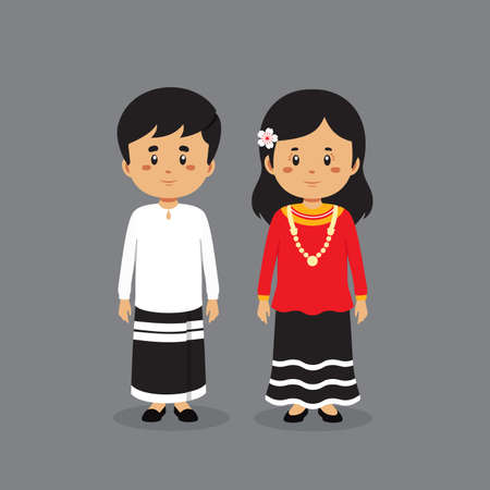Couple Character Wearing Maldives National Dress for your Project and Othersのイラスト素材