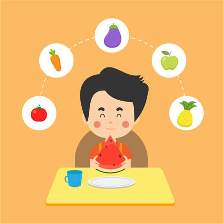 Stock Vector Kids Eating Healthy Food for your Project and Othersのイラスト素材