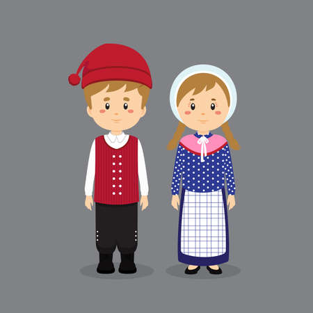 Couple Character Wearing Denmark National Dress for your Project and Othersのイラスト素材