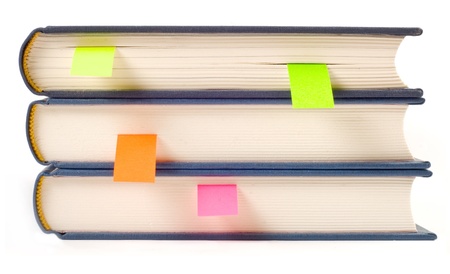 Books with bookmarks isolated on white backgroundの写真素材