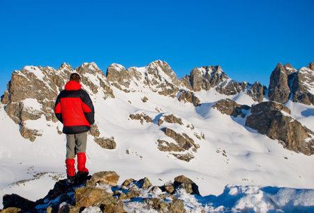 hiking in the winter mountains