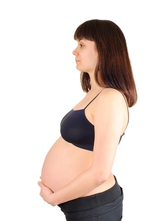 Young pregnant woman isolated on white backgroundの写真素材