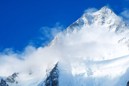 Mountain peak Everest. Highest mountain in the world. National Park, Nepal.
