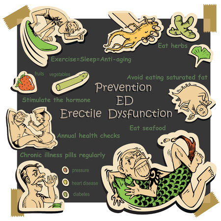 Cartoon old man on how to prevent sexual dysfunction.のイラスト素材