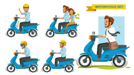 Riding motorcycle set. vector illustration isolated on white background.のイラスト素材