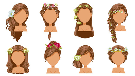 Flower  hair. bride hairstyle, princess accessories. beautiful  hairstyle. modern fashion for assortmentのイラスト素材
