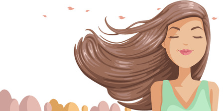 Beautiful girl with shiny brown and straight long hair. Hair blown women.のイラスト素材