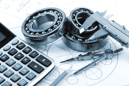 construction drafts and tools on the tableの写真素材