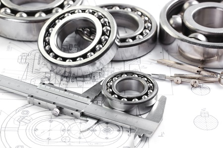 tools and mechanisms detail on the background of technical drawingsの写真素材