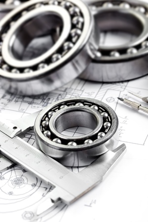 tools and mechanisms detail on the background of technical drawingsの写真素材