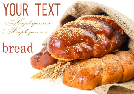 fresh bread on the white backgroundの写真素材