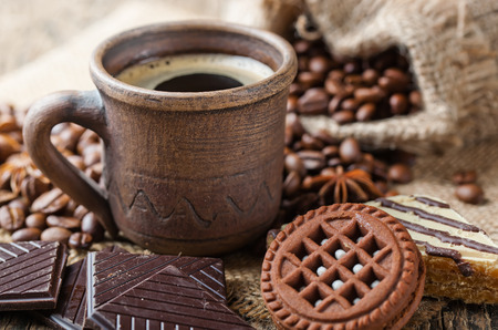Black coffee, a cup of beansの写真素材