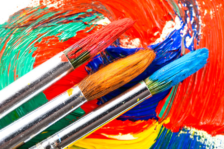 Paints and brushes の写真素材