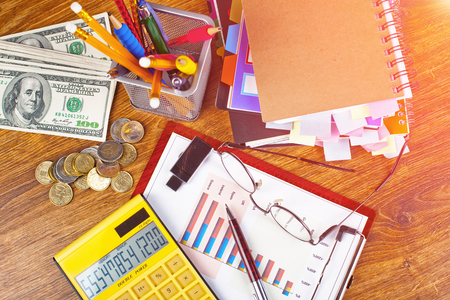 Business Objects office expanded in composition on a tableの写真素材