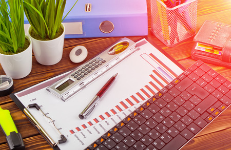 Business Objects office expanded in composition on a tableの写真素材