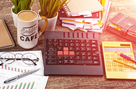 Business Objects office expanded in composition on a tableの写真素材