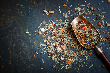 Leaves of tea with herbsの写真素材