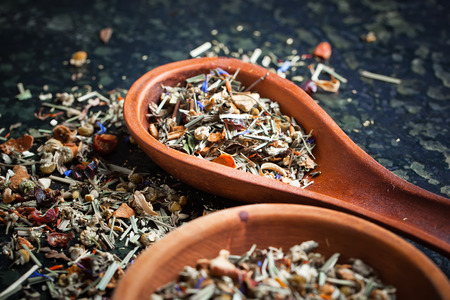 Leaves of tea with herbsの写真素材
