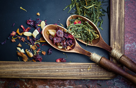 Leaves of tea with herbsの写真素材