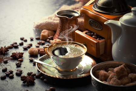 coffee set and coffee beansの写真素材