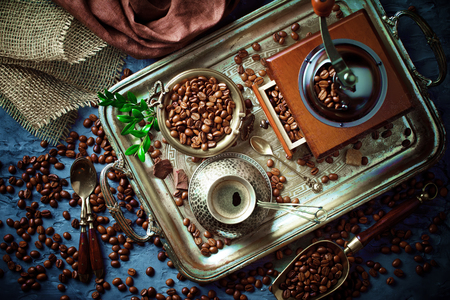 coffee set and coffee beansの写真素材