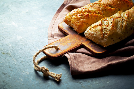bread in composition with kitchen utensilsの写真素材