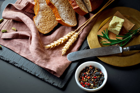 bread in composition with kitchen utensils
