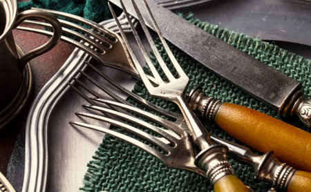 Old silver dishes with accessories for the kitchen