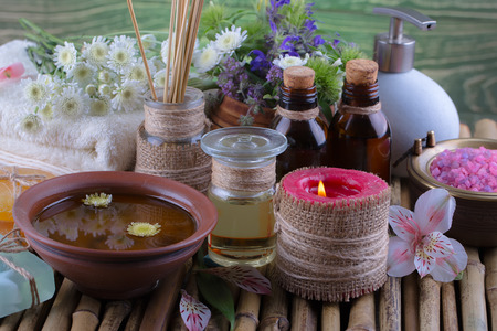 SPA accessories for massage in a composition on a light backgroundの写真素材