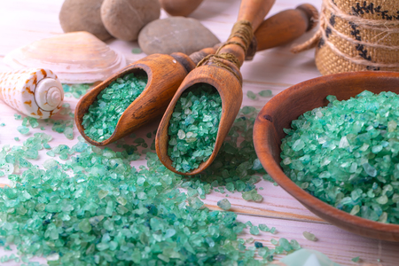 SPA accessories for massage in a composition on a light backgroundの写真素材
