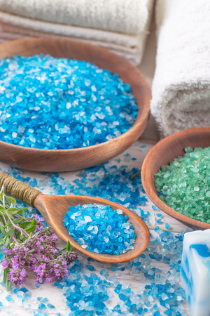 SPA accessories for massage in a composition on a light backgroundの写真素材