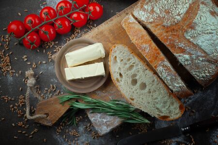 Bread products on the table in compositionの写真素材