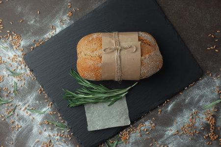 Bread products on the table in composition