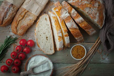 Bread products on the table in compositionの写真素材