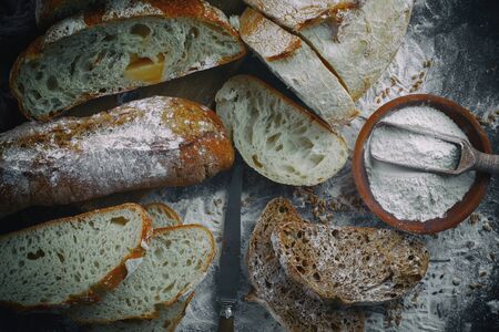Bread products on the table in compositionの写真素材