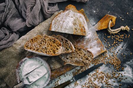Bread products on the table in compositionの写真素材