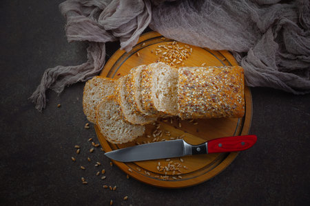 Bread products on the table in composition