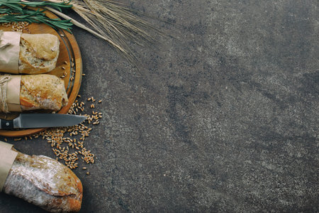 Bread products on the table in compositionの写真素材