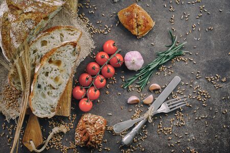 Bread products on the table in compositionの写真素材